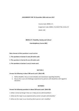 IGNOU BMDG-171 Solved Assignment 2026-27 – English Medium