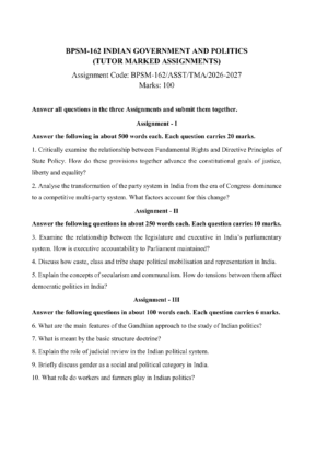 IGNOU BPSM-162 Solved Assignment 2026-27 – English Medium