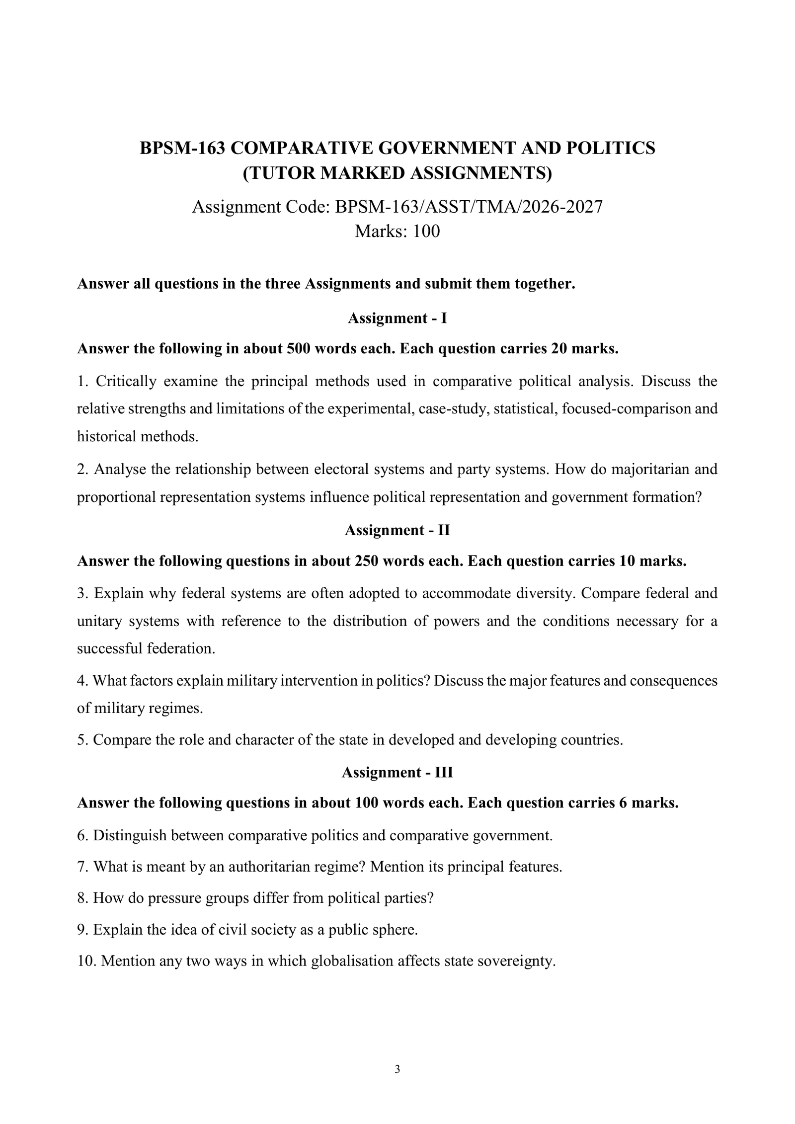 IGNOU BPSM-163 Solved Assignment 2026-27 – English Medium