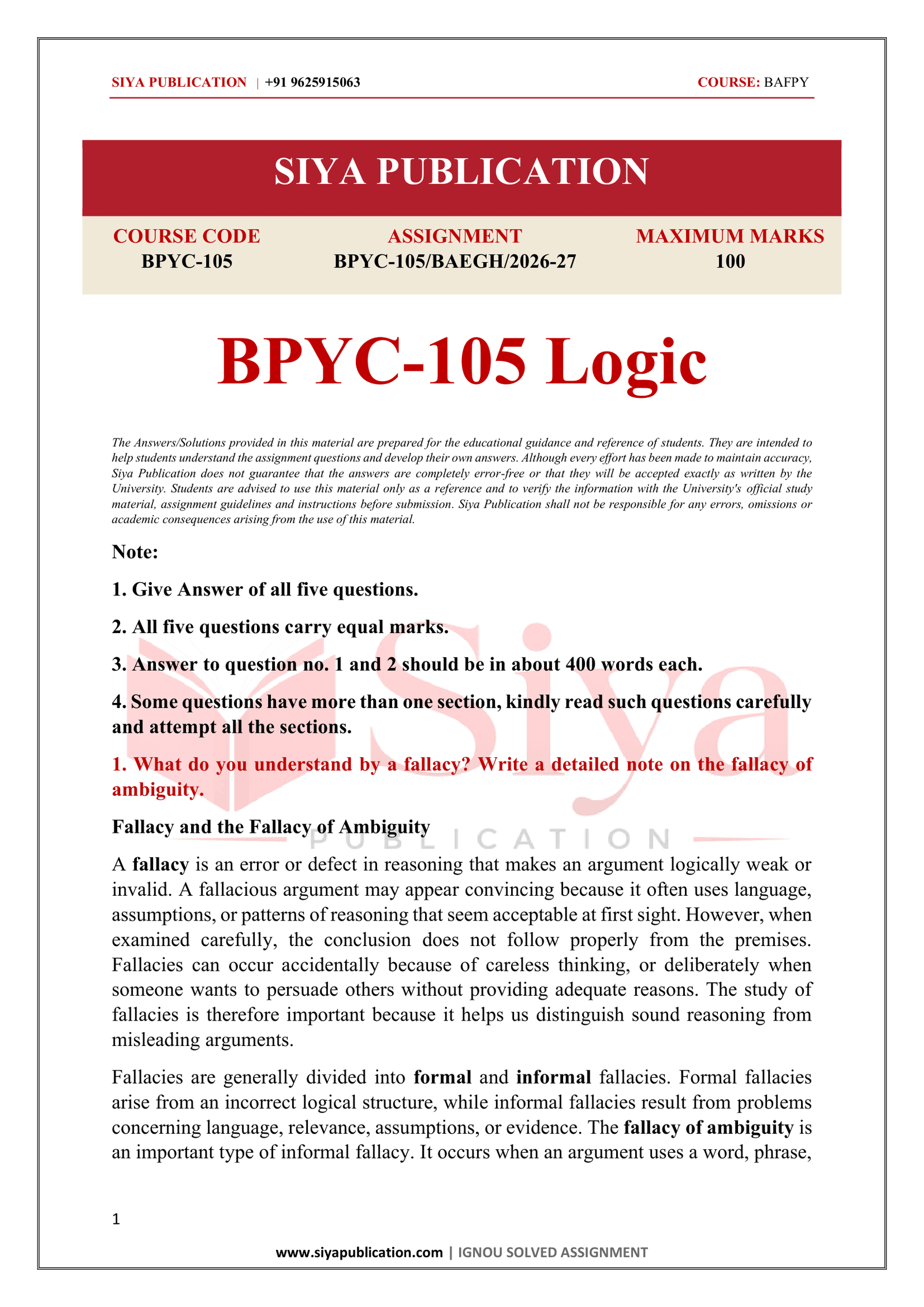 IGNOU BPYC-105 Solved Assignment 2026-27 – English Medium - Image 2