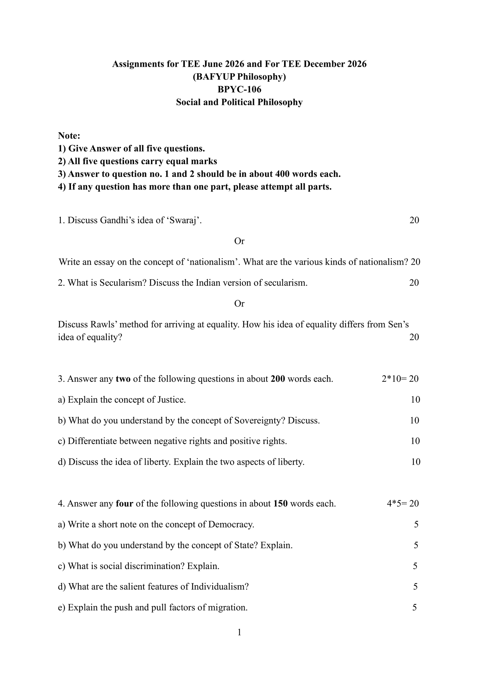 IGNOU BPYC-106 Solved Assignment 2026-27 – English Medium