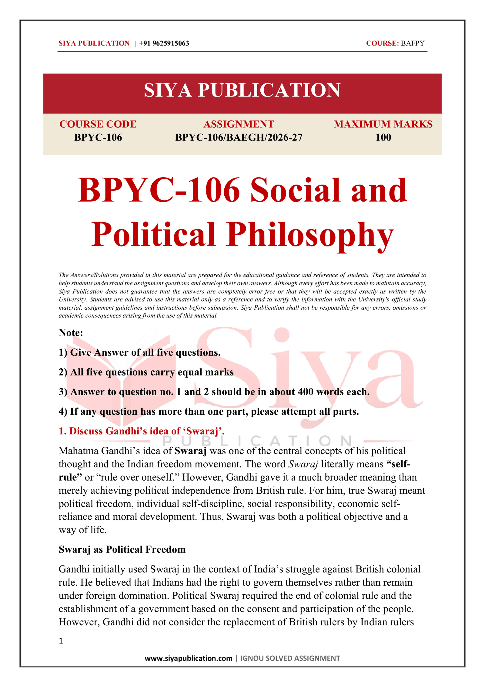 IGNOU BPYC-106 Solved Assignment 2026-27 – English Medium - Image 2