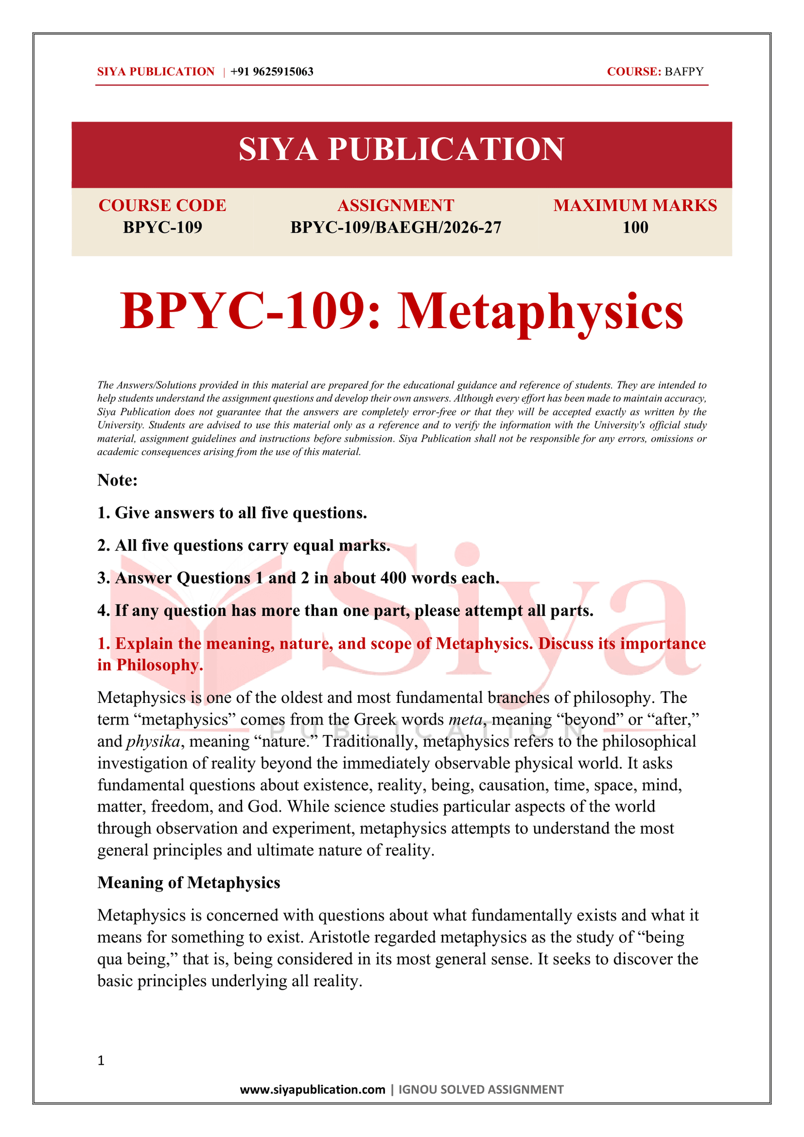 IGNOU BPYC-109 Solved Assignment 2026-27 – English Medium - Image 2