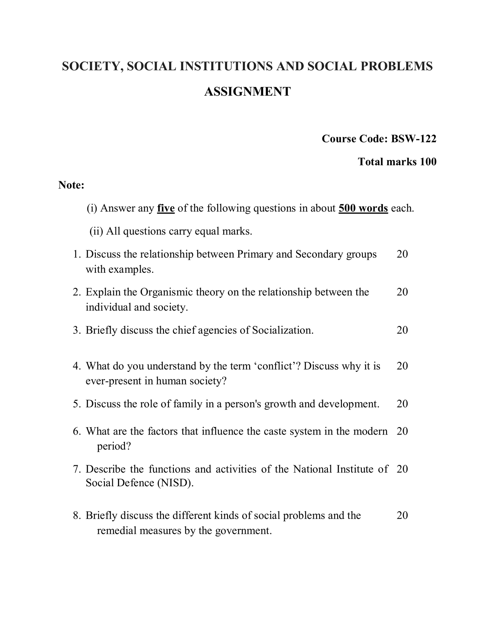 IGNOU BSW-122 Solved Assignment 2026-27 – English Medium