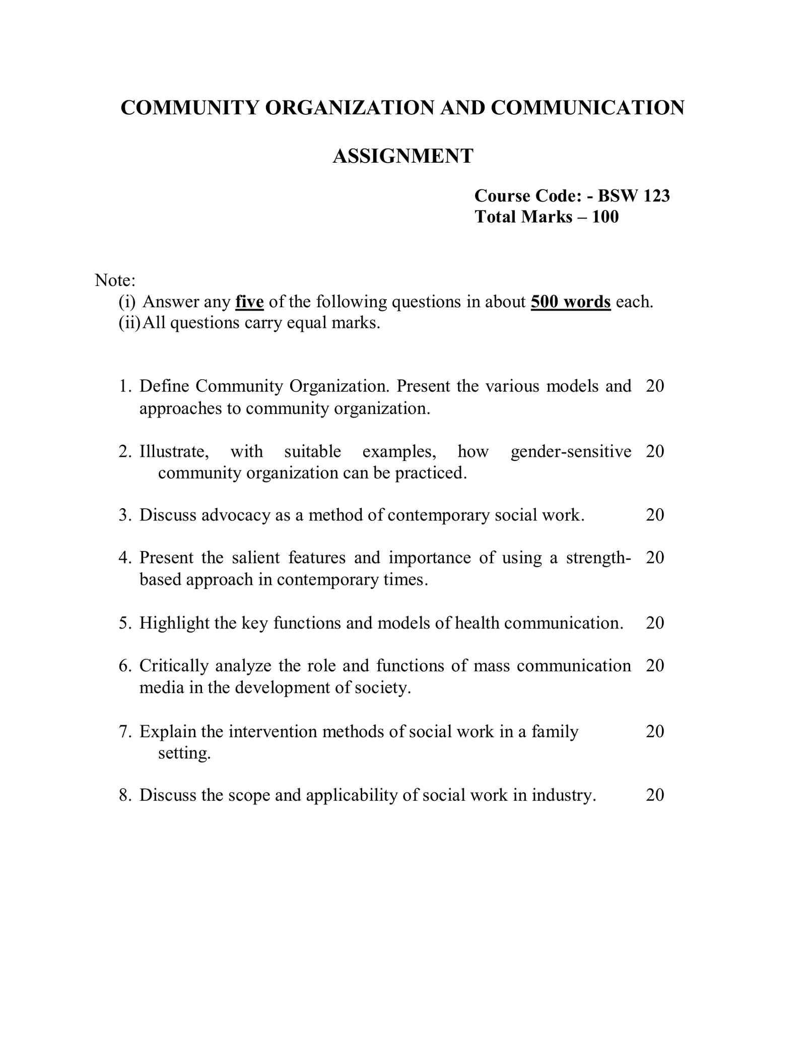 IGNOU BSW-123 Solved Assignment 2026-27 – English Medium