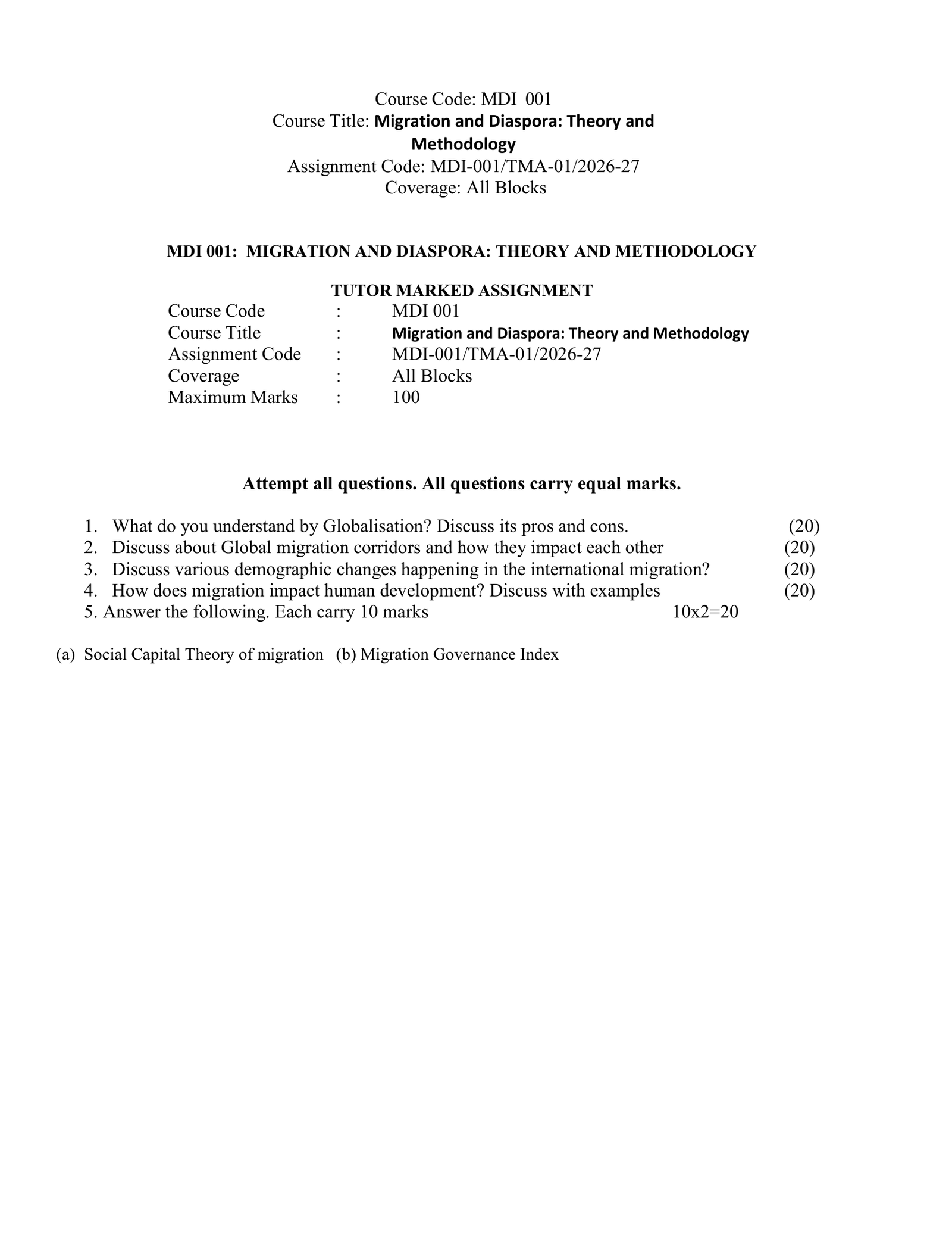 IGNOU MDI-001 Solved Assignment 2026-27 – English Medium