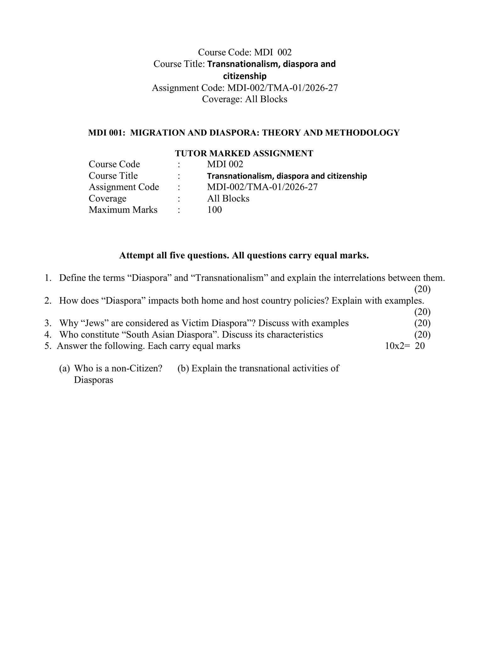 IGNOU MDI-002 Solved Assignment 2026-27 – English Medium