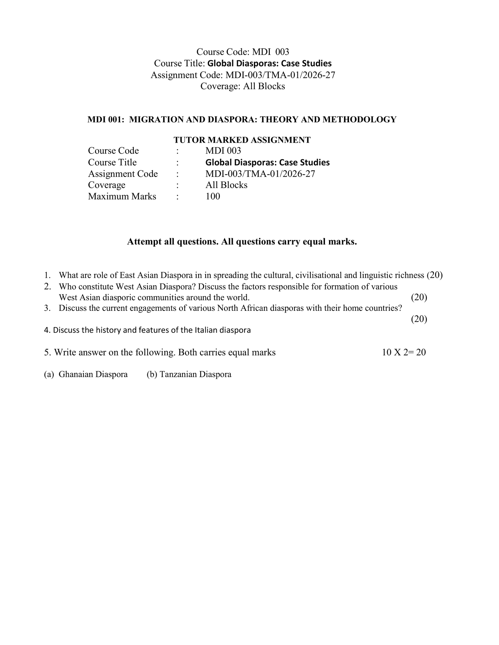 IGNOU MDI-003 Solved Assignment 2026-27 – English Medium