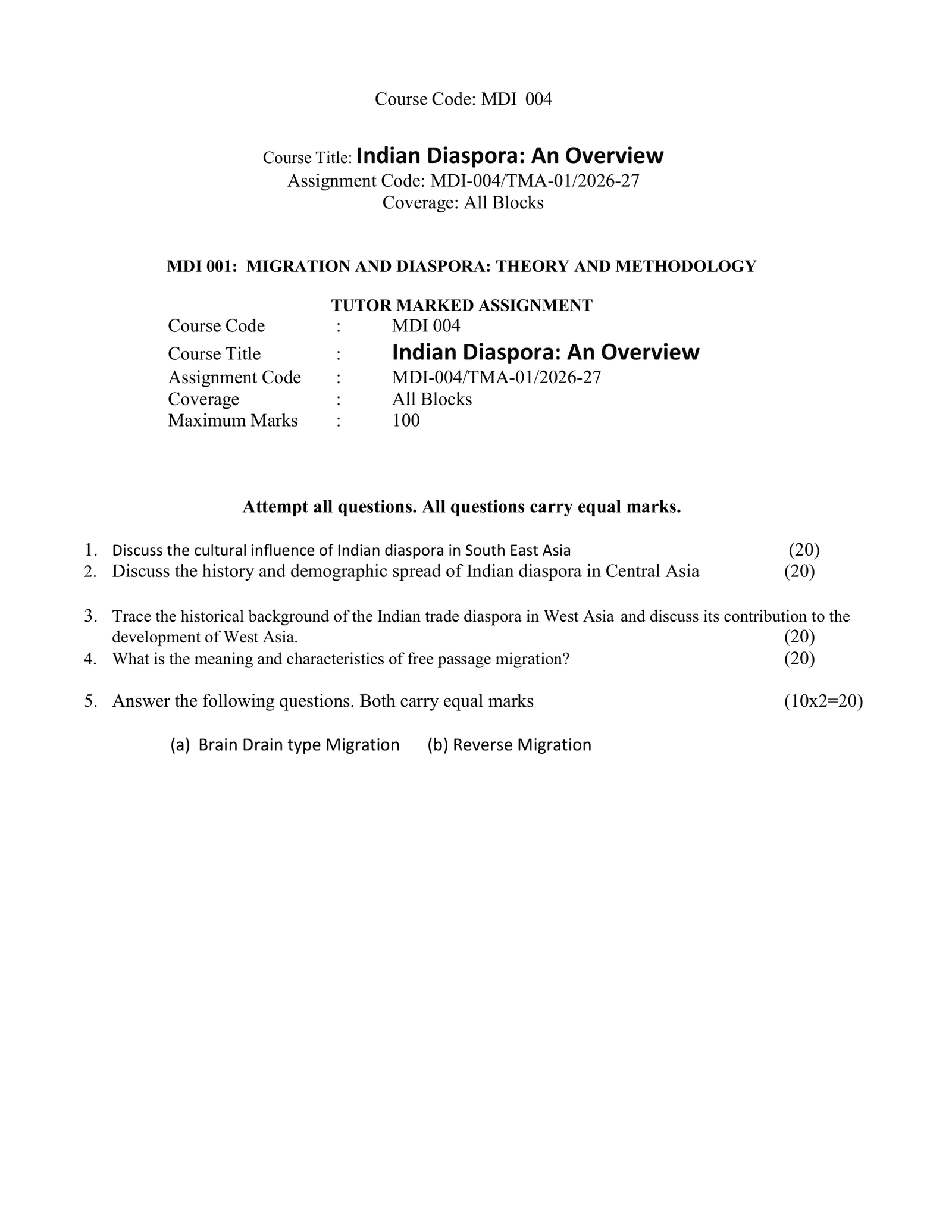 IGNOU MDI-004 Solved Assignment 2026-27 – English Medium
