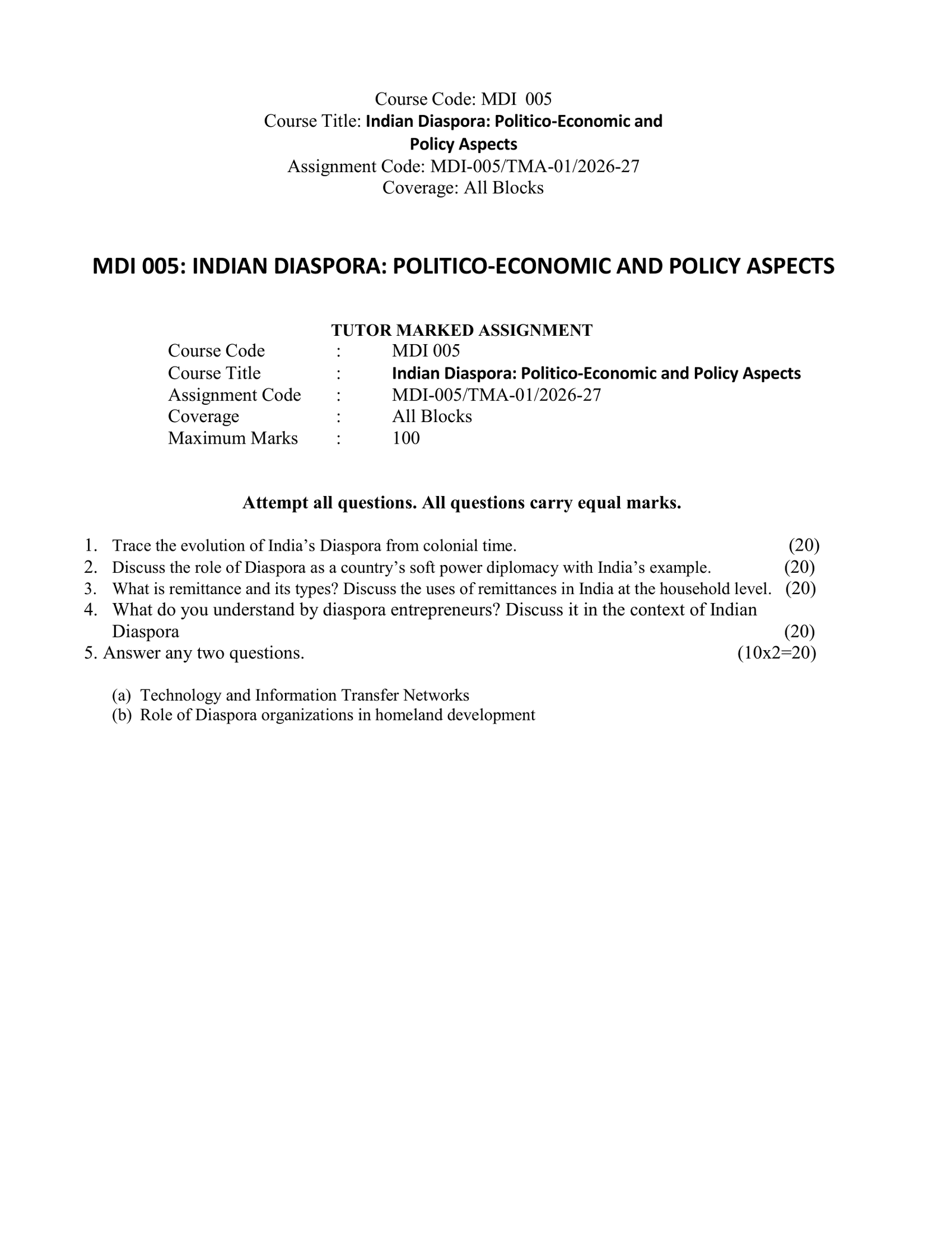 IGNOU MDI-005 Solved Assignment 2026-27 – English Medium