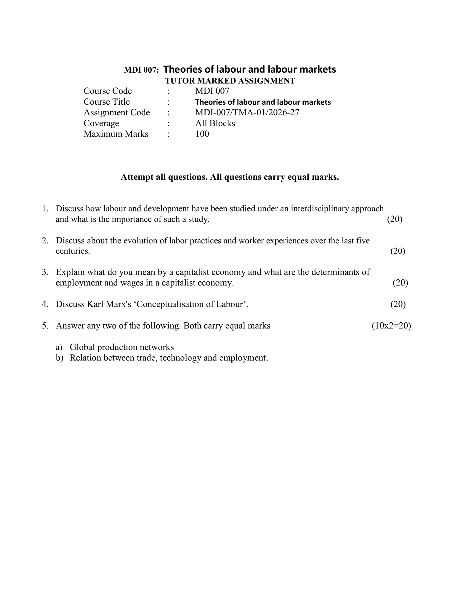 IGNOU MDI-007 Solved Assignment 2026-27 – English Medium
