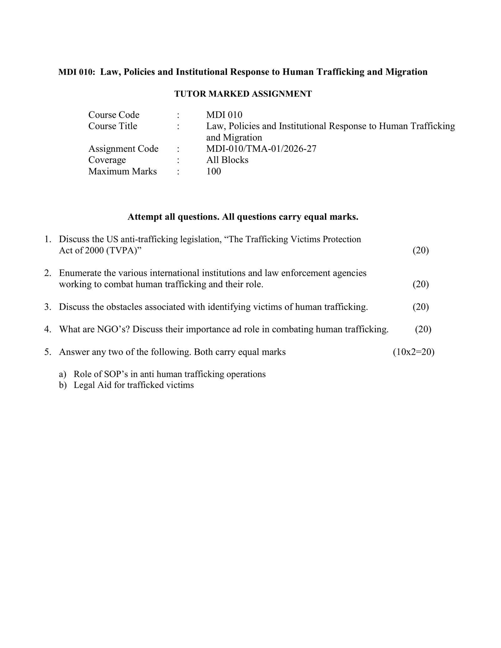 IGNOU MDI-010 Solved Assignment 2026-27 – English Medium