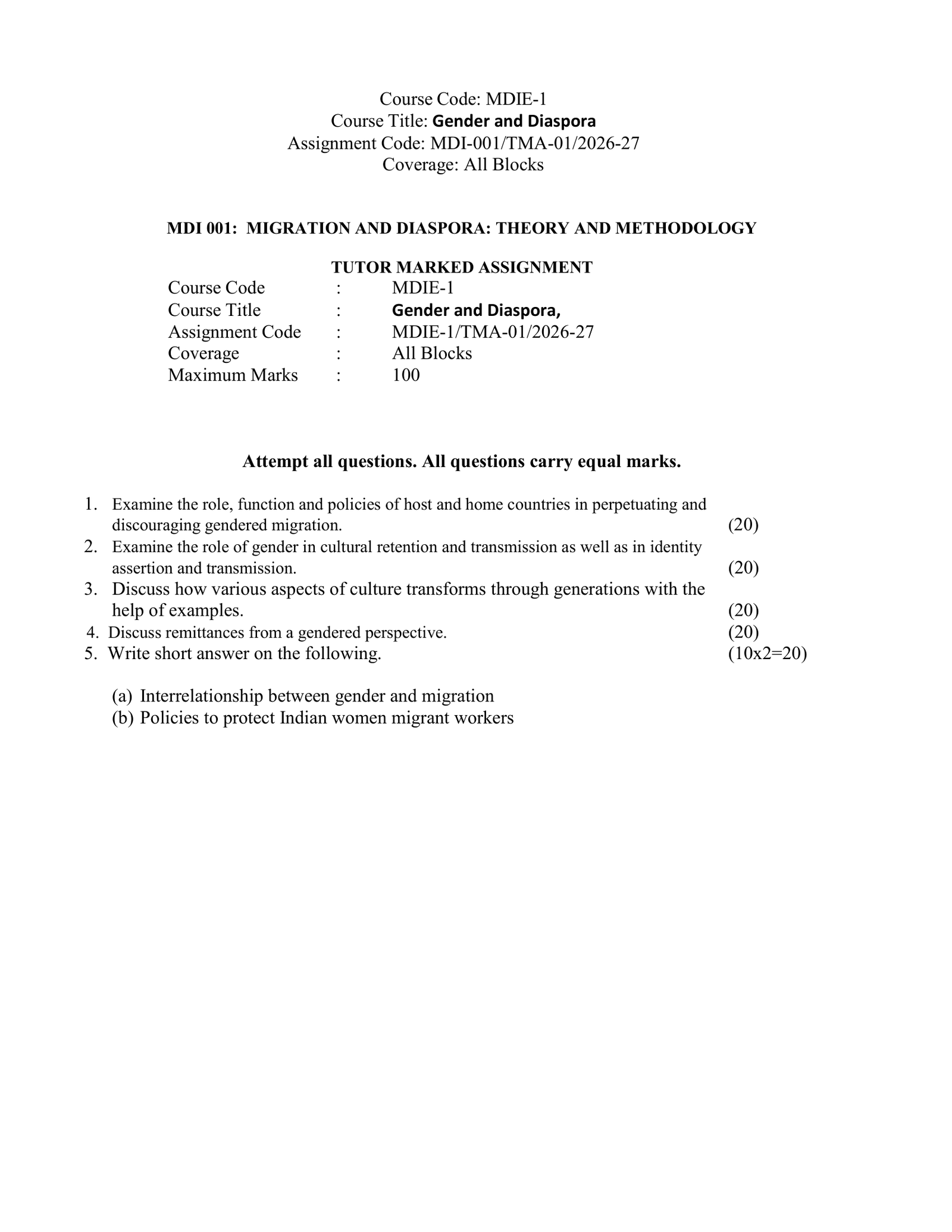 IGNOU MDIE-001 Solved Assignment 2026-27 – English Medium