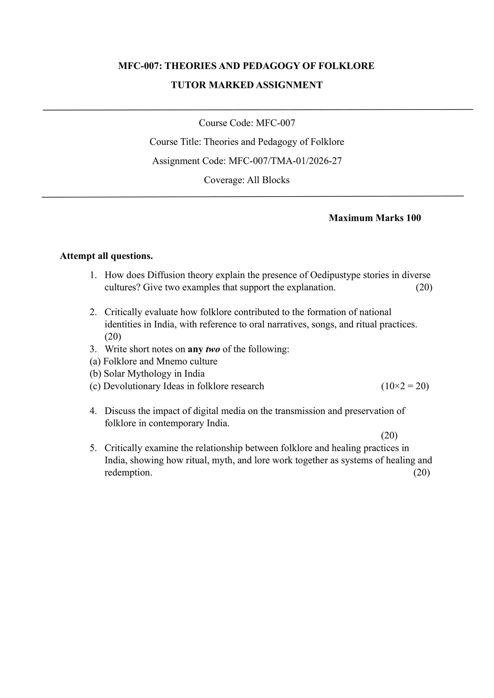 IGNOU MFC-007 Solved Assignment 2026-27 – English Medium