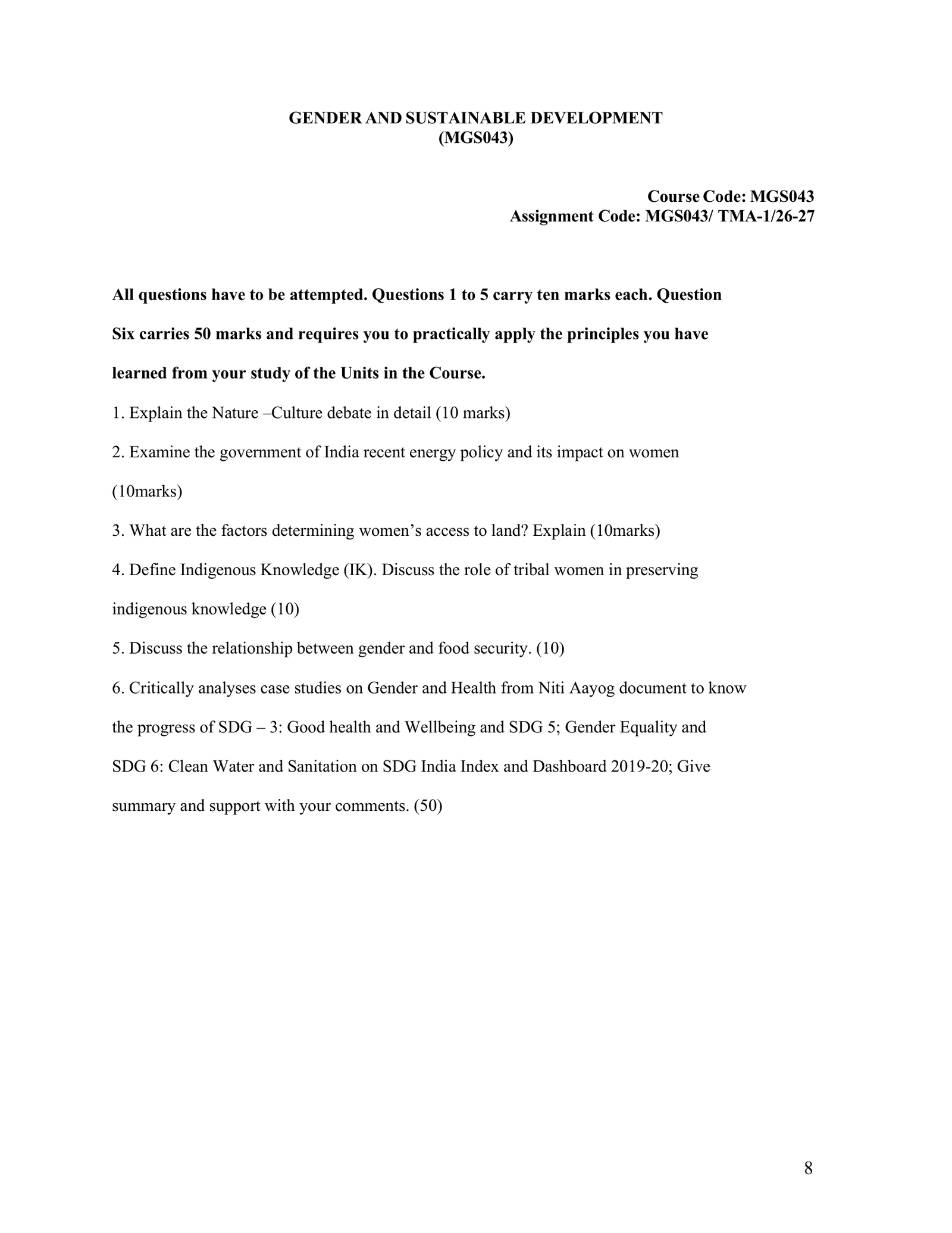 IGNOU MGS-043 Solved Assignment 2026-27 – English Medium