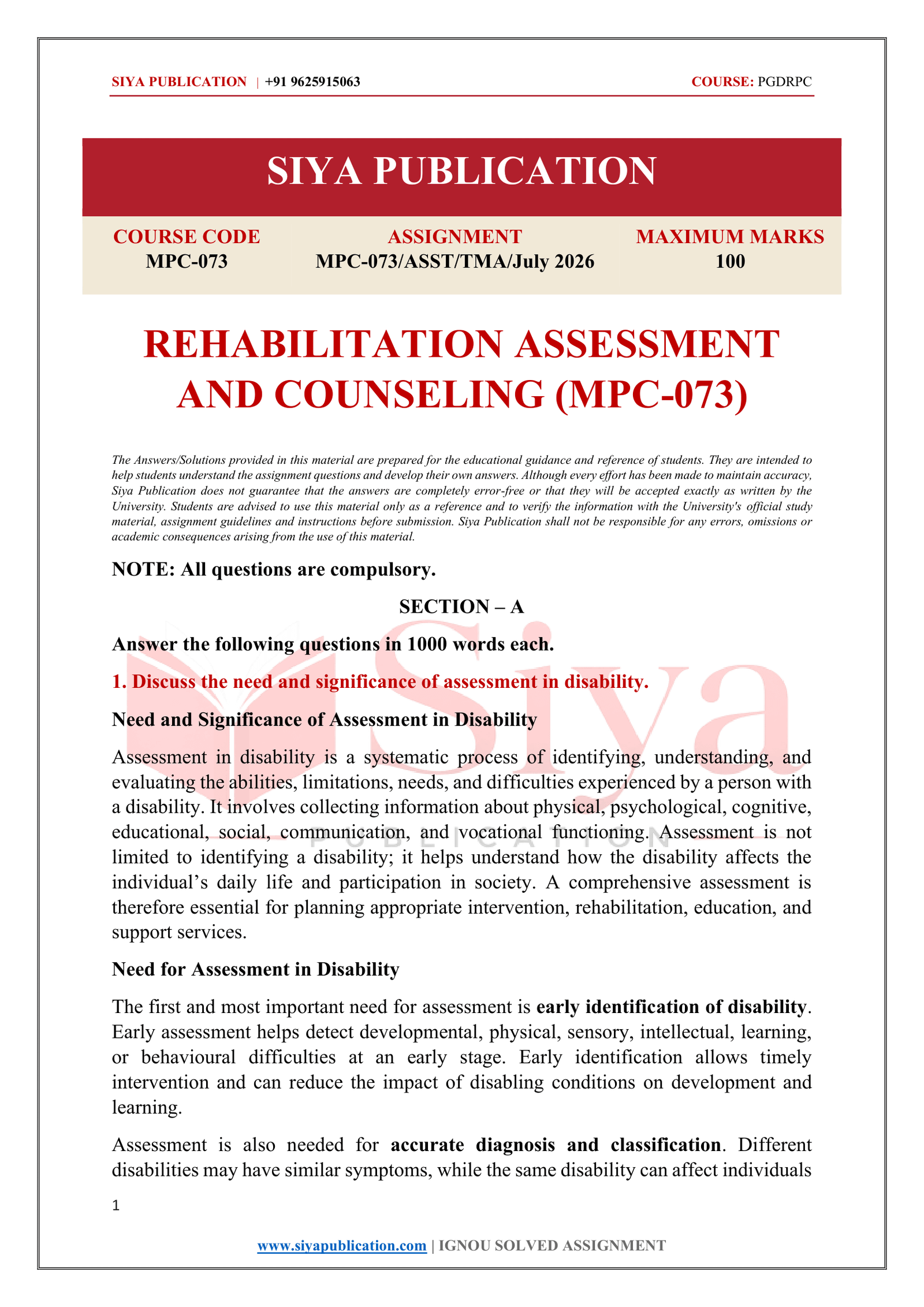 IGNOU MPC-073 Solved Assignment JULY 2026 – English Medium - Image 2