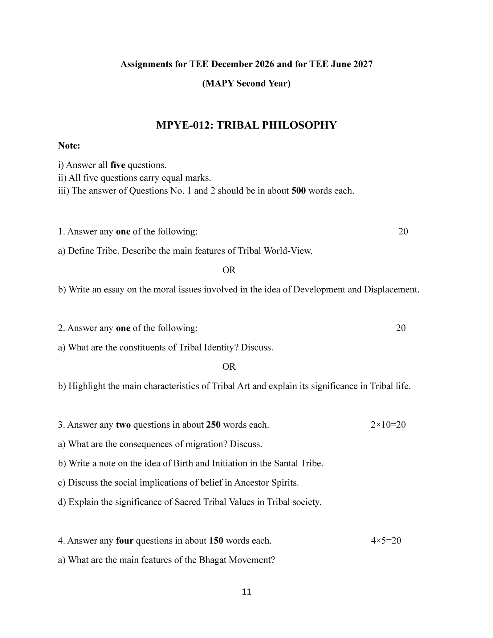 IGNOU MPYE-012 Solved Assignment 2026-27 – English Medium