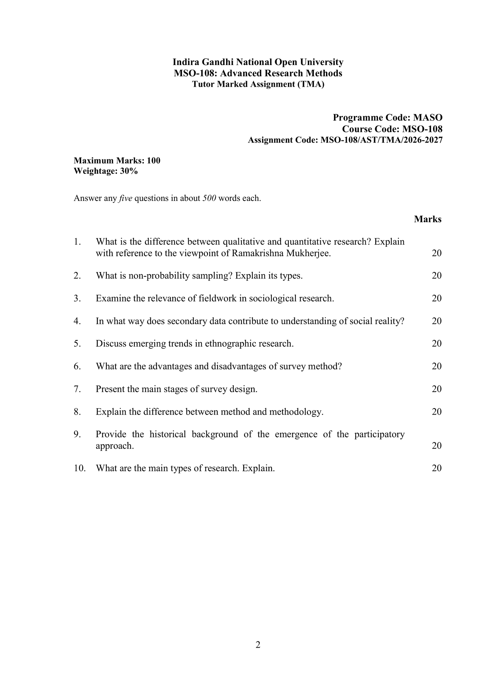 IGNOU MSO-108 Solved Assignment 2026-27 – English Medium