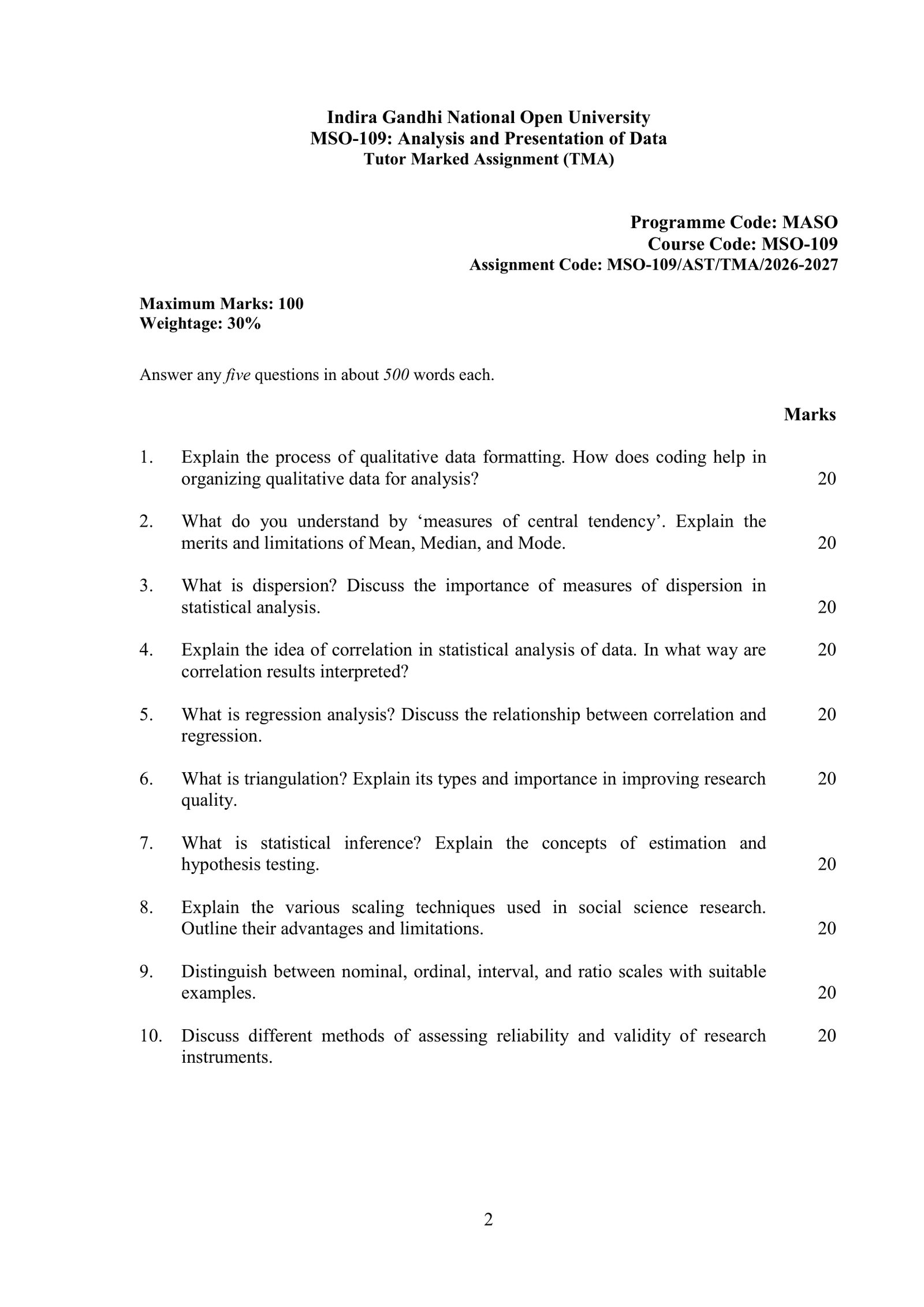 IGNOU MSO-109 Solved Assignment 2026-27 – English Medium