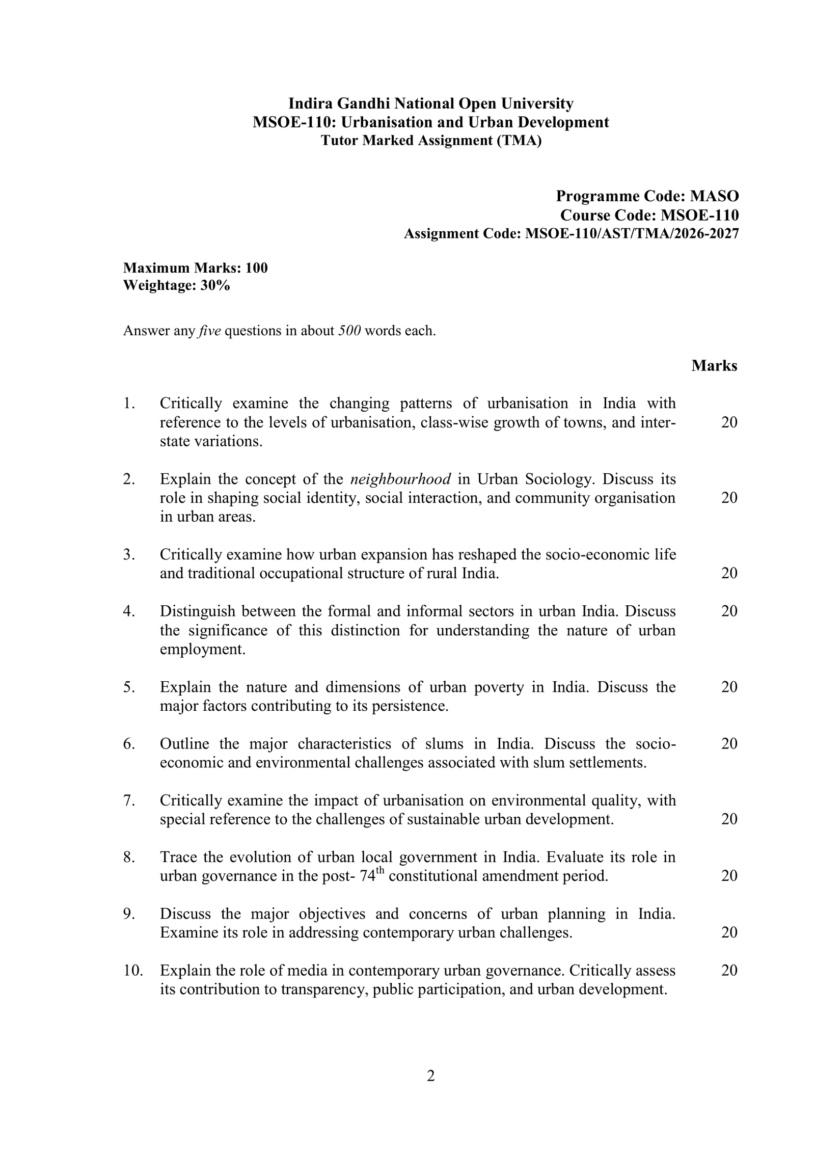 IGNOU MSOE-110 Solved Assignment 2026-27 – English Medium