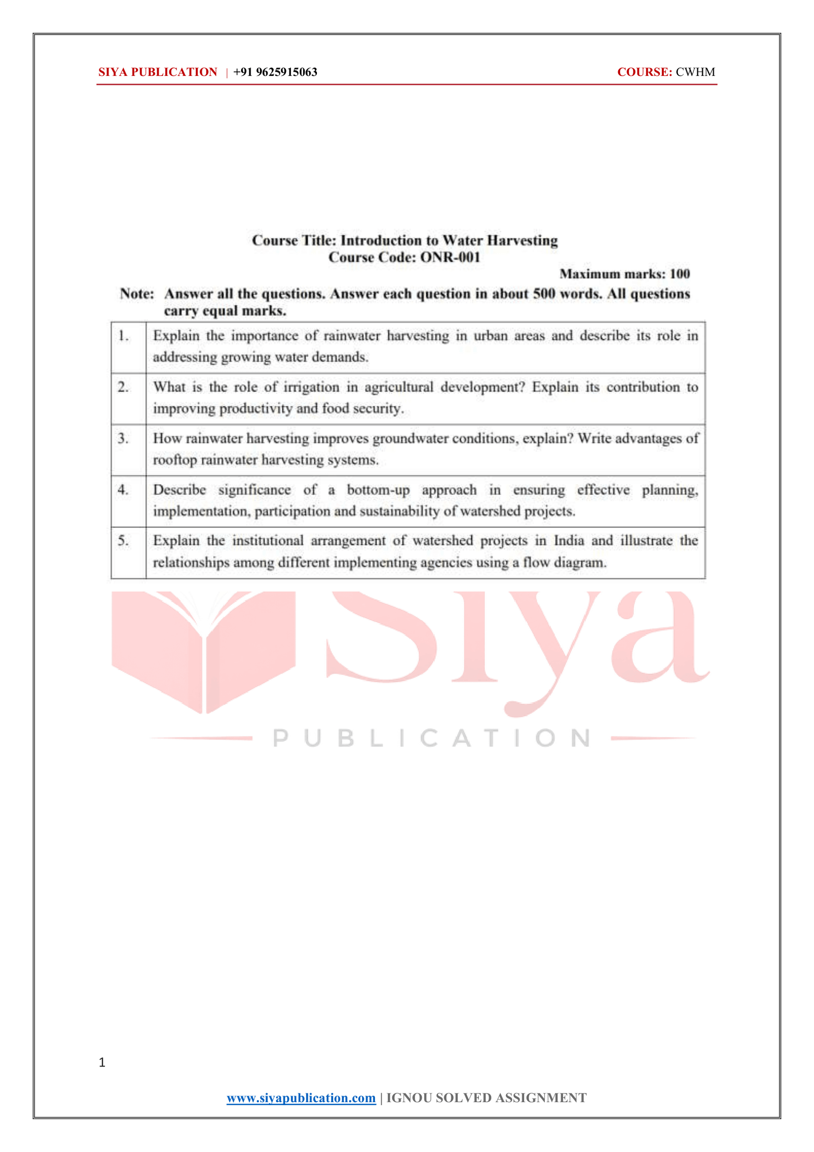IGNOU ONR-001 Solved Assignment 2026-27 – English Medium