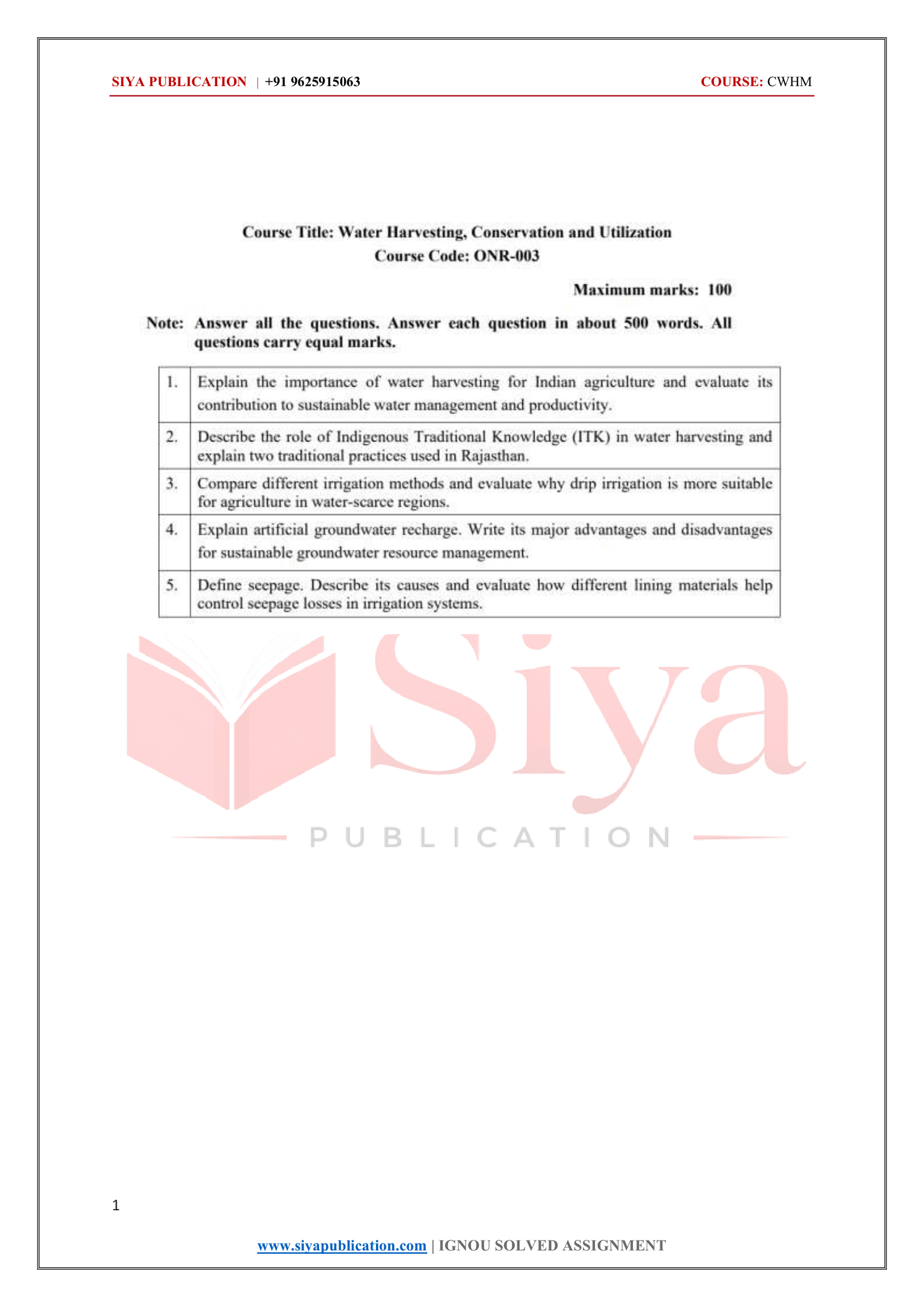 IGNOU ONR-003 Solved Assignment 2026-27 – English Medium